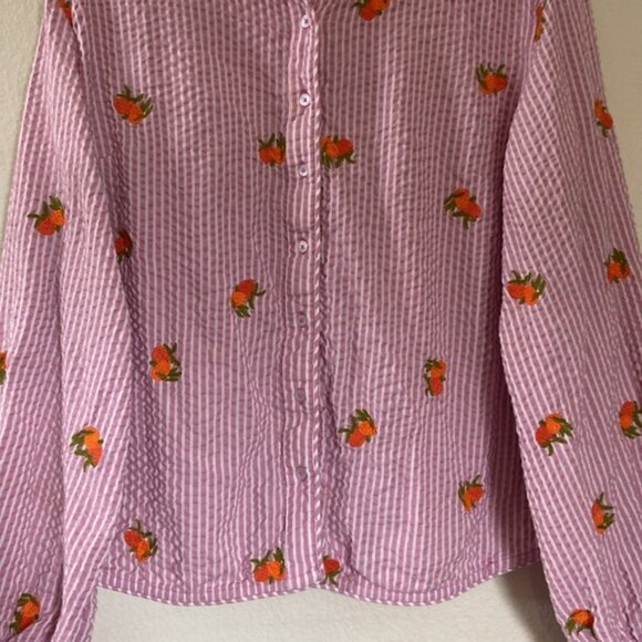 Anthropologie Maeve Embroidered Orange Pink Striped Button Down Shirt Women’s XL - Picture 6 of 16